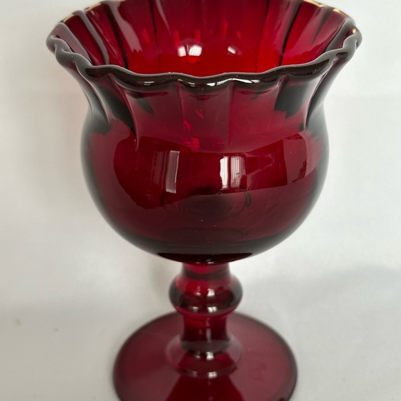 VTG Imperial Red Glass Compote Pedestal Candy Dish w Crimped Rim Hoffman House - Picture 2 of 8
